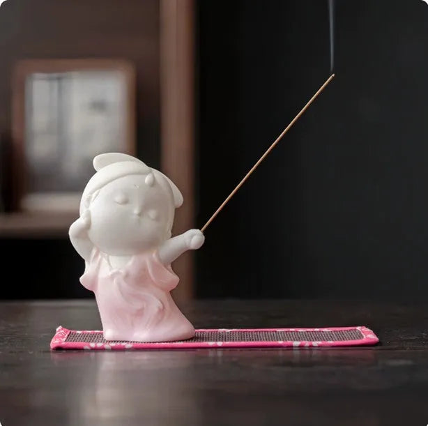 Ceramic incense burner decoration with cute female court attendant design