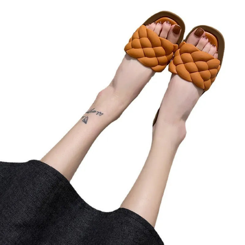 Women's plaid pattern PVC beach sandals with thick non-slip soles in white, green, black and orange colours
