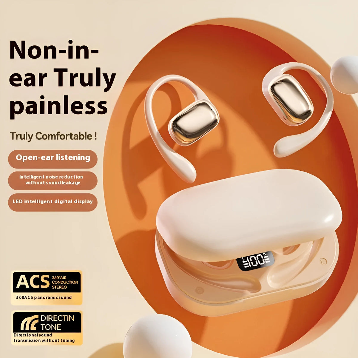 Creative ear-mounted Bluetooth headphones with digital display screen in black colour