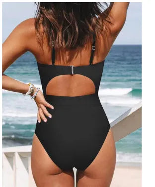 Women's cross-back one-piece swimsuit in polyester spandex fabric with backless design