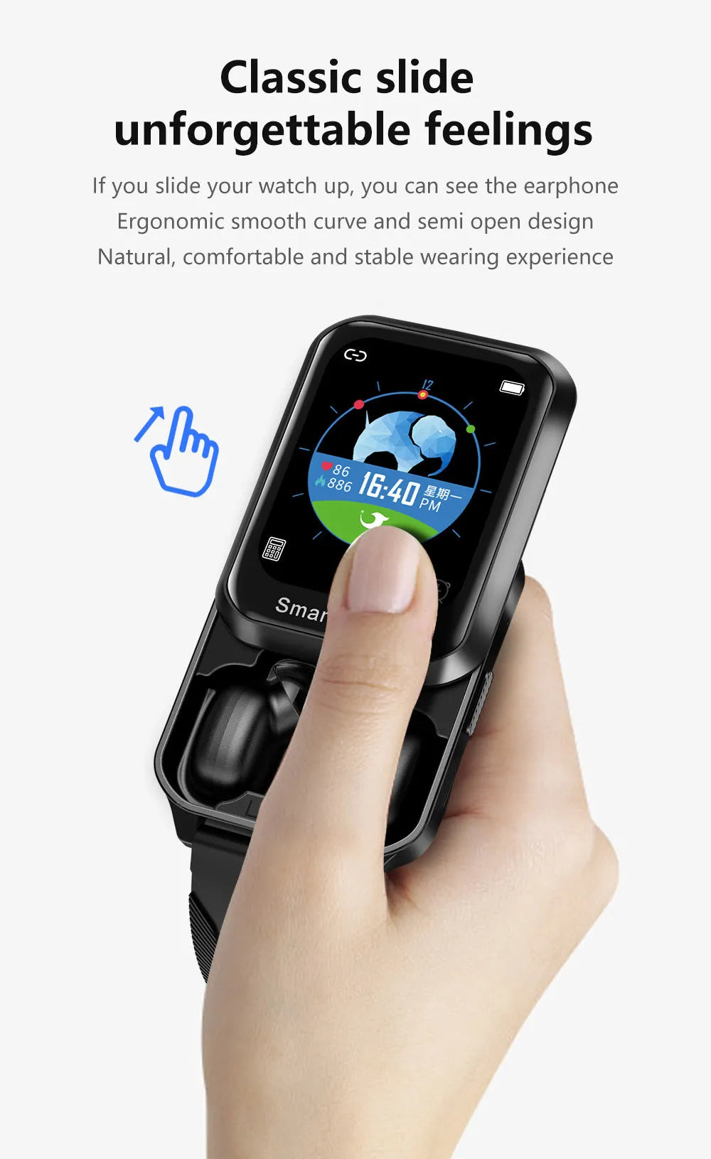 Black smart bracelet with 1.78-inch touchscreen displaying password lock interface on silicone wrist strap.