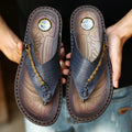 Men's dark blue herringbone pattern outdoor slippers with a rubber sole, shown in a plus size.