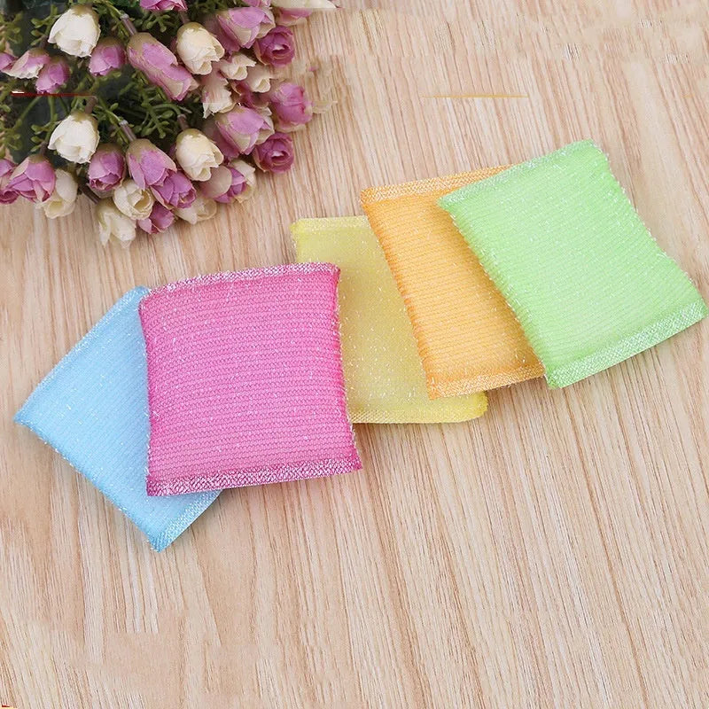 Pinstripe fabric dish sponge mop in macaron colours with plastic handle showing dimensions