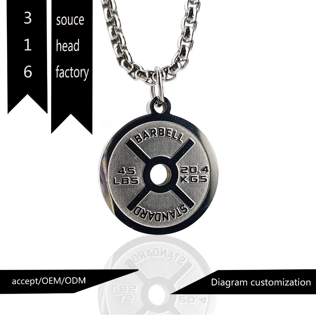 Stainless steel geometric barbell disc pendant necklace with choice of pearl, gold or black 60cm chain