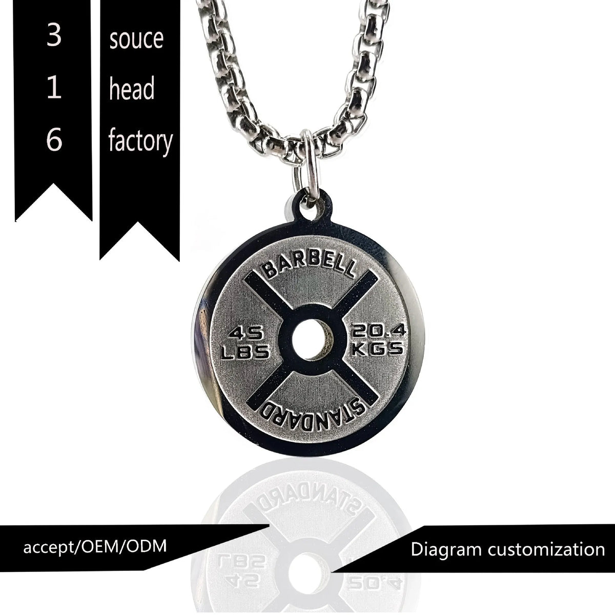 Stainless steel geometric barbell disc pendant necklace with choice of pearl, gold or black 60cm chain