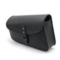 Black PU leather motorcycle swingarm bag mounted on Harley Sportster side