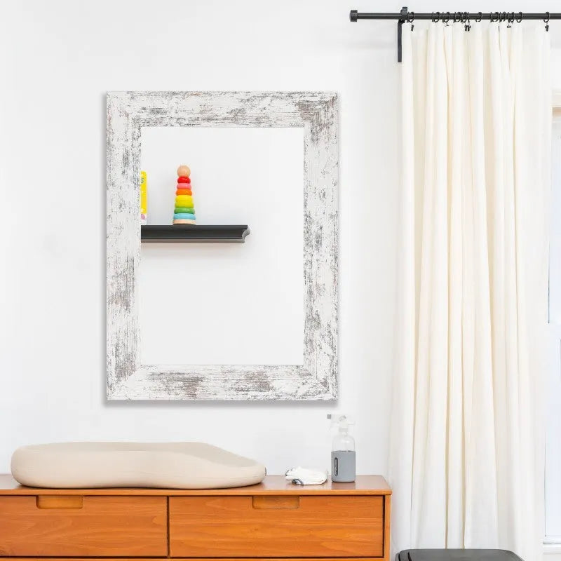 Wall-mounted rectangular mirror with a Little White MDF frame in retro Chinese style.