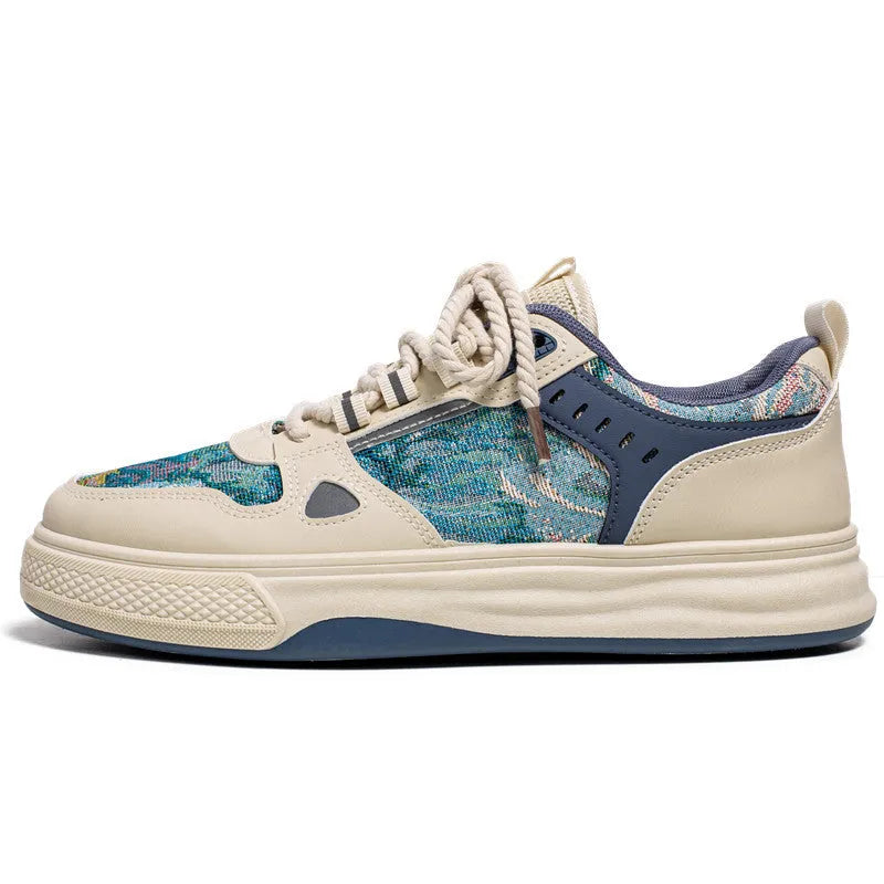 Canvas tide shoes in Milan green and beige with flat heels and round toe for summer wear
