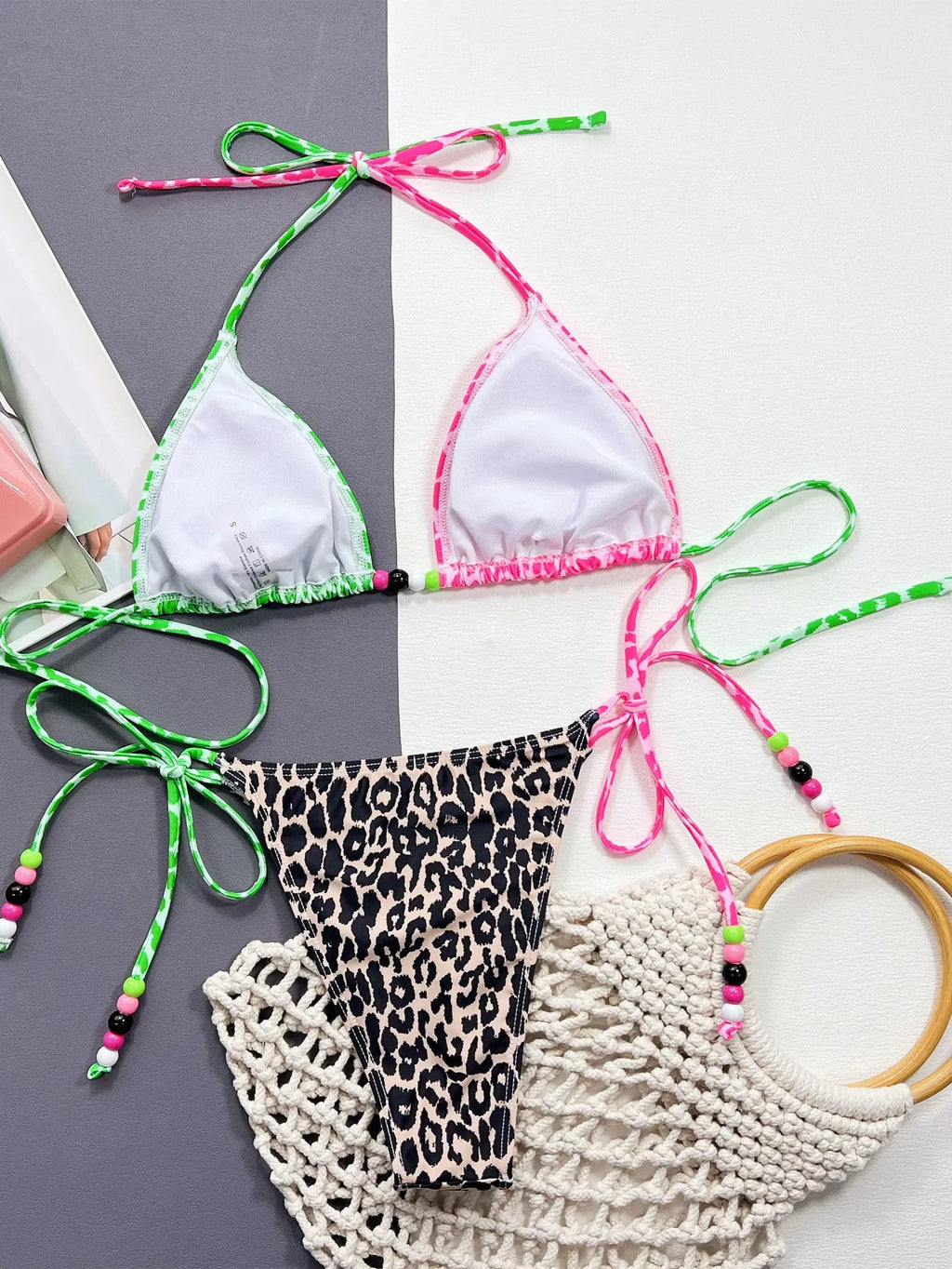 Women's leopard print bikini swimsuit set with bra and brief style panties
