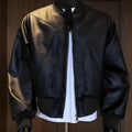 Men's black PU litchi leather jacket with extended length body in slim fit