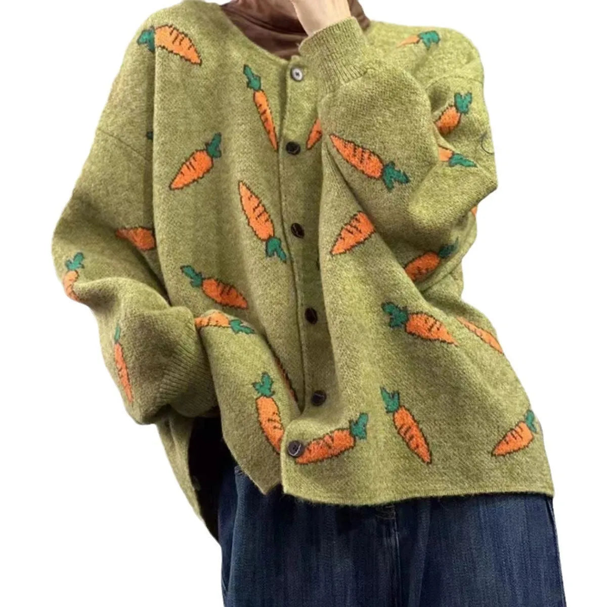 Mori artistic printing colour contrast cardigan sweater in loose free size fit