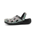 Black women's platform sandals with rhinestone details on holes, EVA material