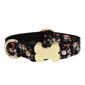 Flat fabric printed grid design dog collar with bone buckle in multiple colour options