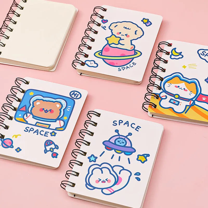 Astronaut series pocket flipper notebook showing compact 10.5x8cm size with space-themed cover design