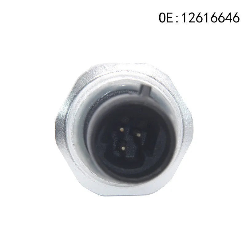 GM fuel pressure sensor with silver metal housing, part numbers 12616646 12677836 D1846A.