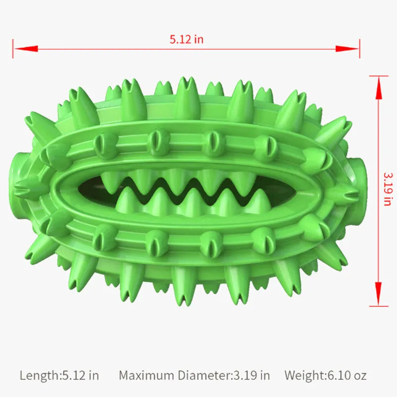 Green cactus-shaped dog toothbrush toy for dental cleaning with textured bumps and channels