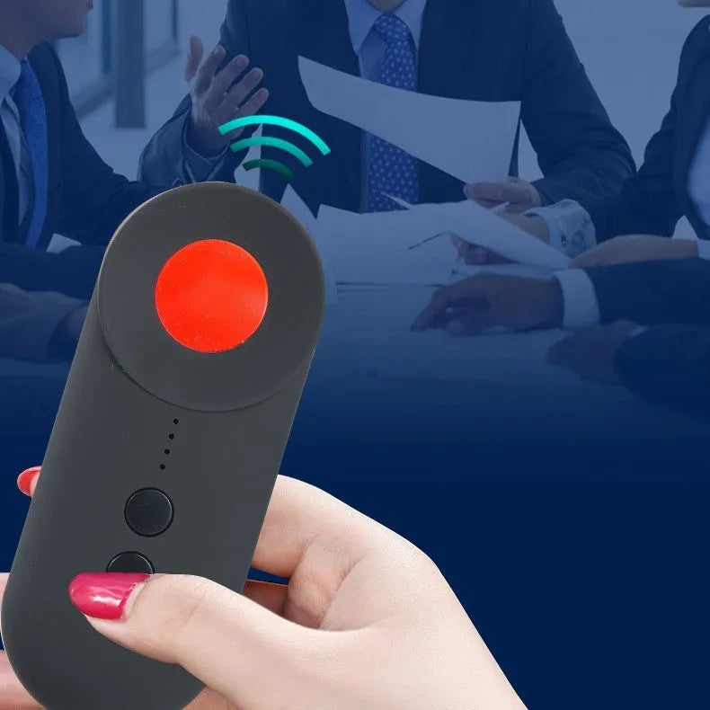 Black GPS signal detector measuring 93.8mm with WiFi and surveillance camera detection capabilities