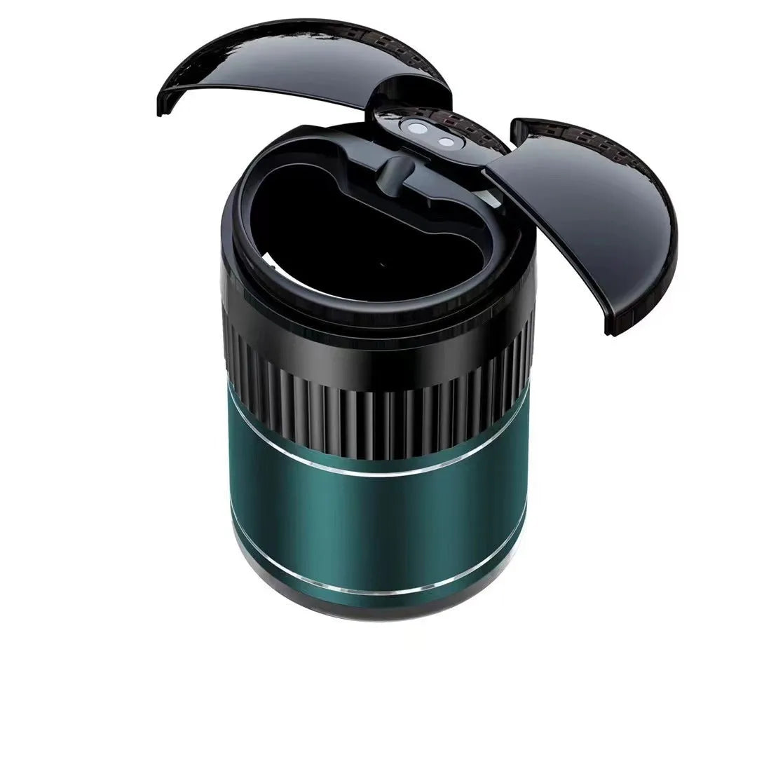 Smart infrared touch car ashtray with automatic sensing, metal construction, 113mm by 72mm