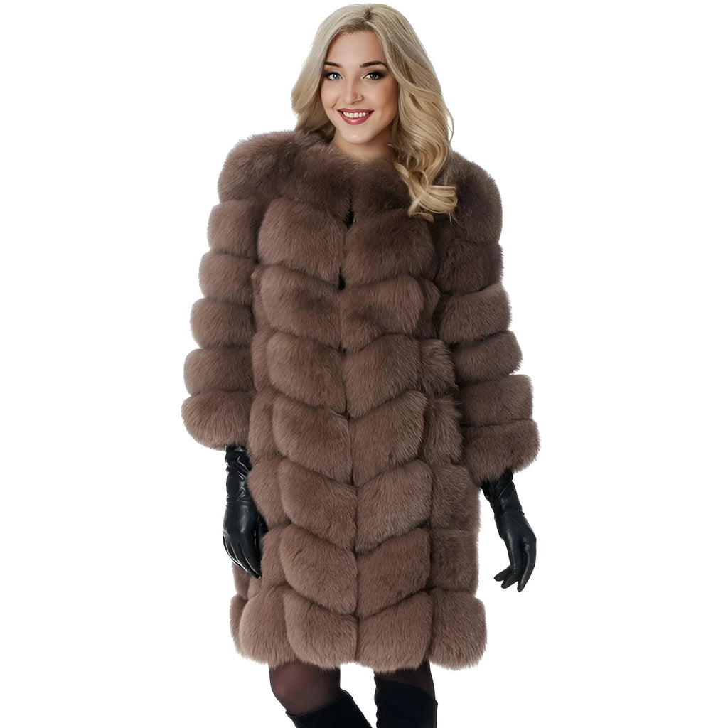 Women's thick artificial fur winter coat in multiple colours with 80cm length