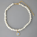 Adjustable sterling silver pearl necklace with irregular geometry and extension chain