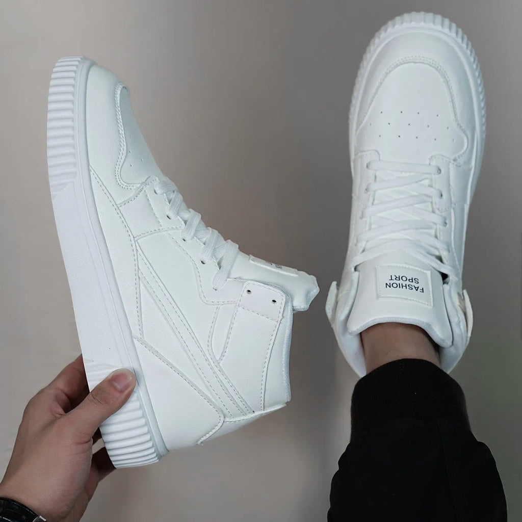 White men's casual lace-up shoes with a round toe and microfiber upper.