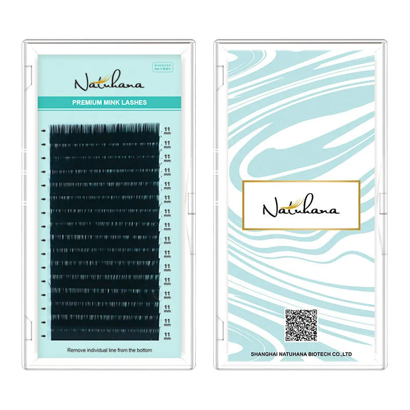 Soft velvet false eyelashes showing range of lengths from 7mm to 15mm and different curl specifications.