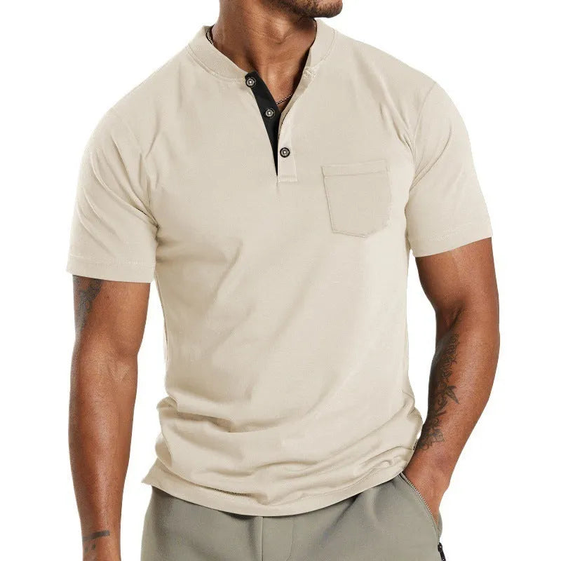 Men's plus size short sleeve button down shirt in polyester, shown in army green colour with a chest pocket.