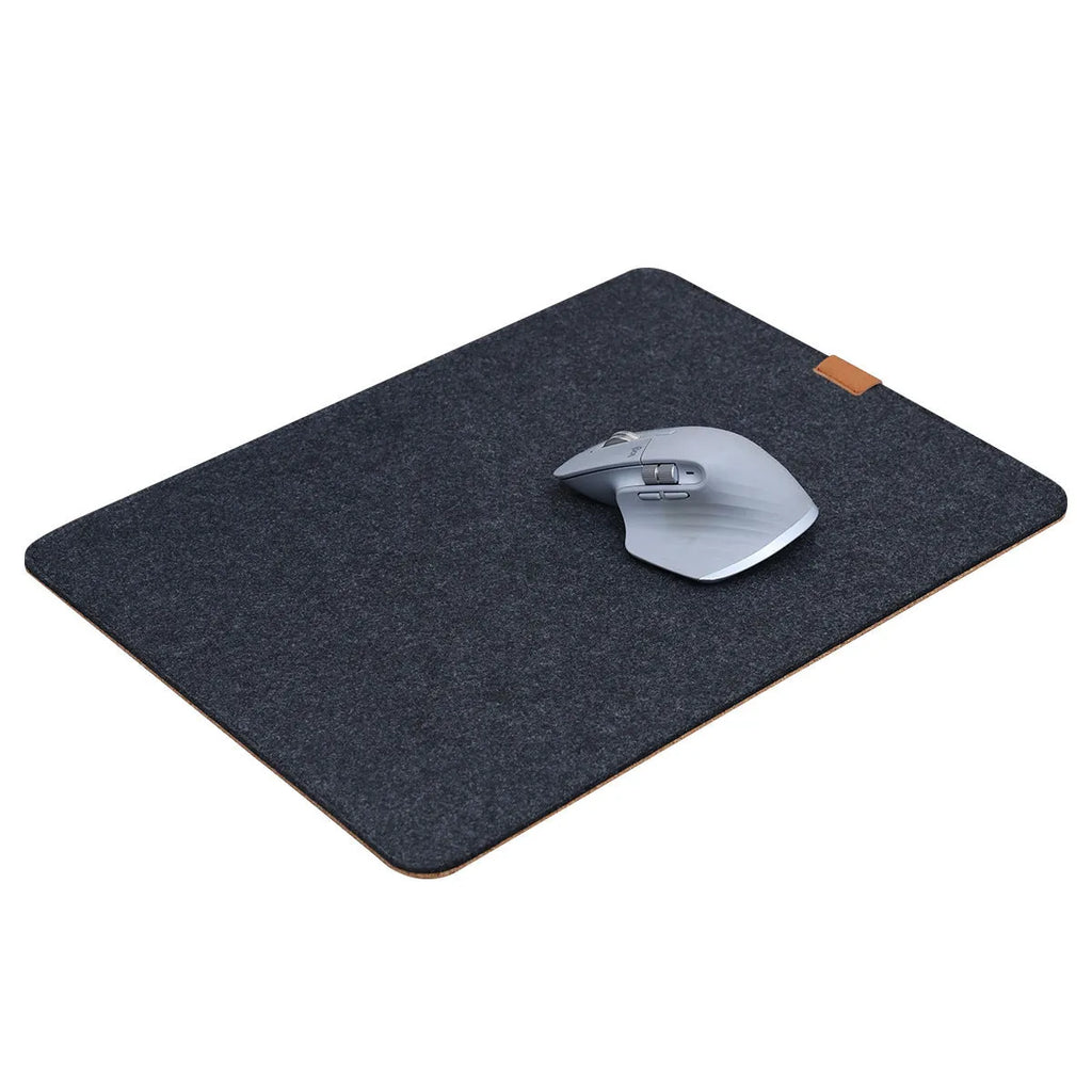 Oversized felt cork desk mat with Japanese simple design in grey colour options on wooden desk surface