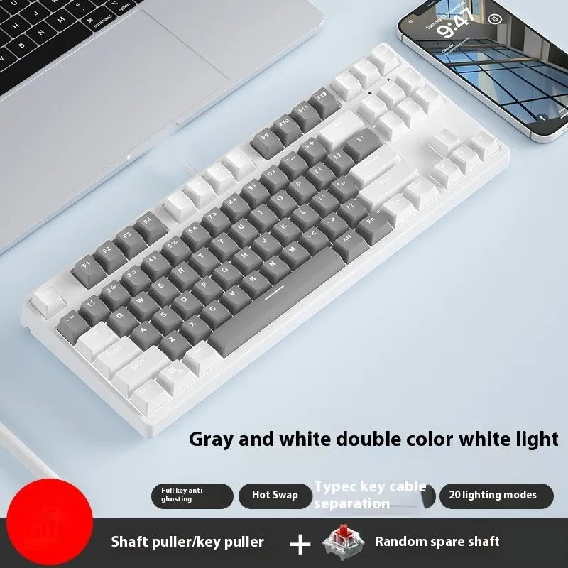 87-key hot-swappable mechanical gaming keyboard with two-tone keycaps and metal chassis