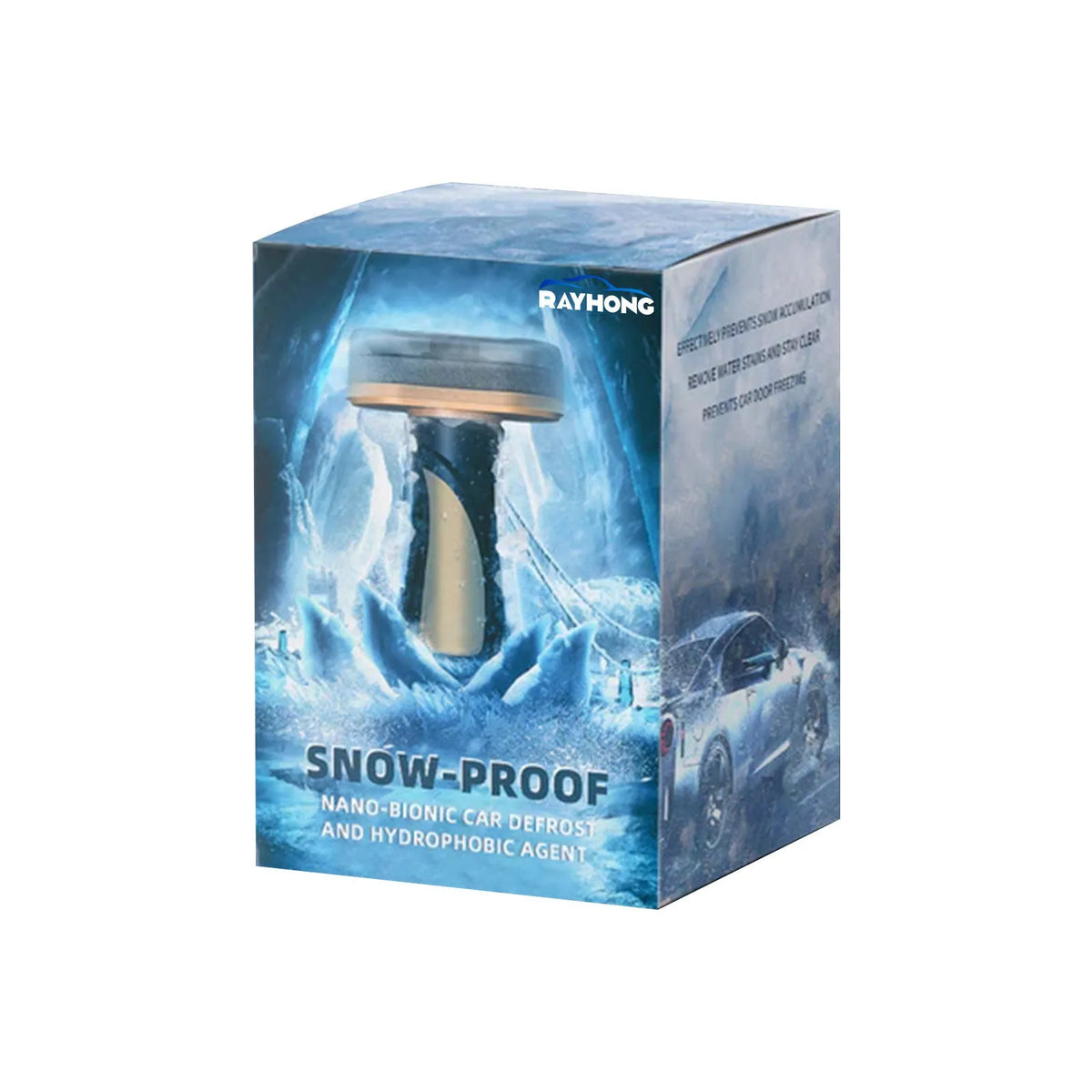 Compact car snow brush with hydrophobic nano coating spray bottle.