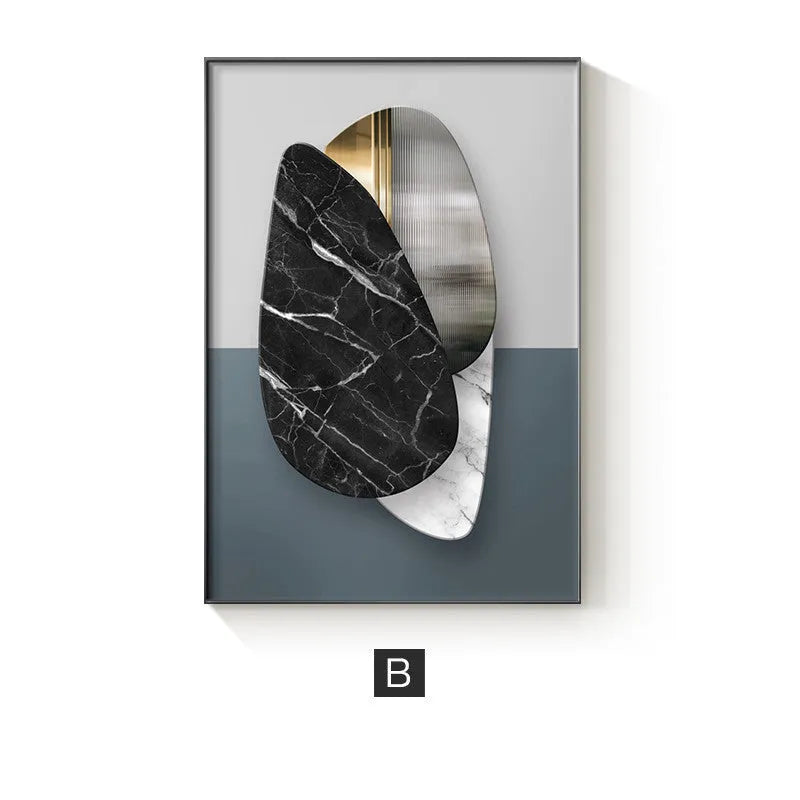 Abstract geometric pattern canvas wall art painting in a modern frame.