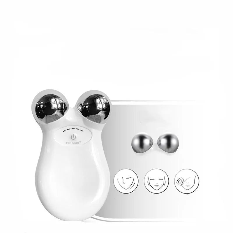 Pink and white micro current facial lifting device with compact design