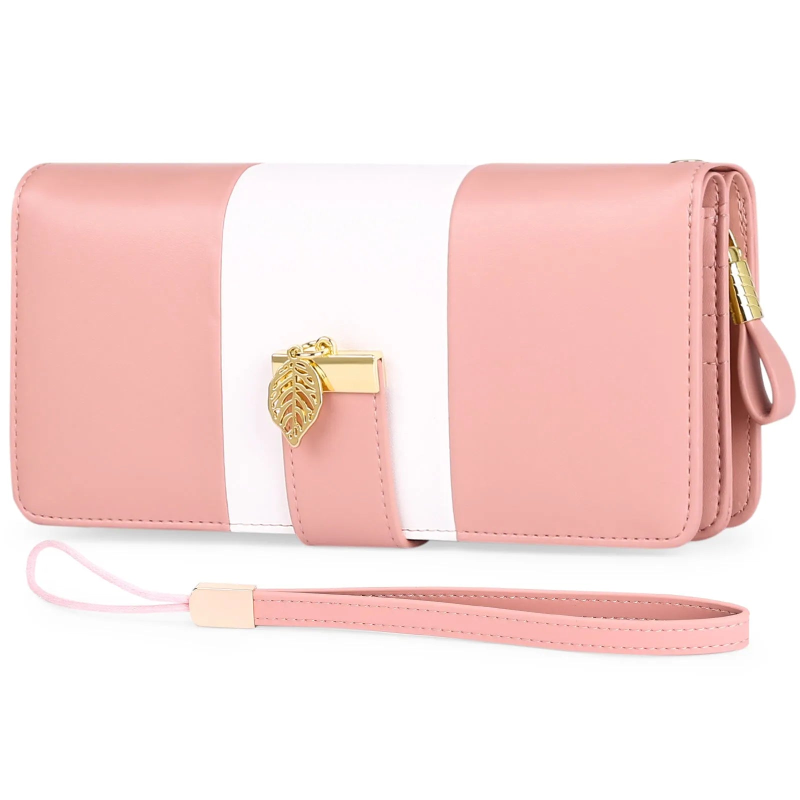 Anti theft clutch handbag with lock opening in PU leather, showing interior organisation and colour options