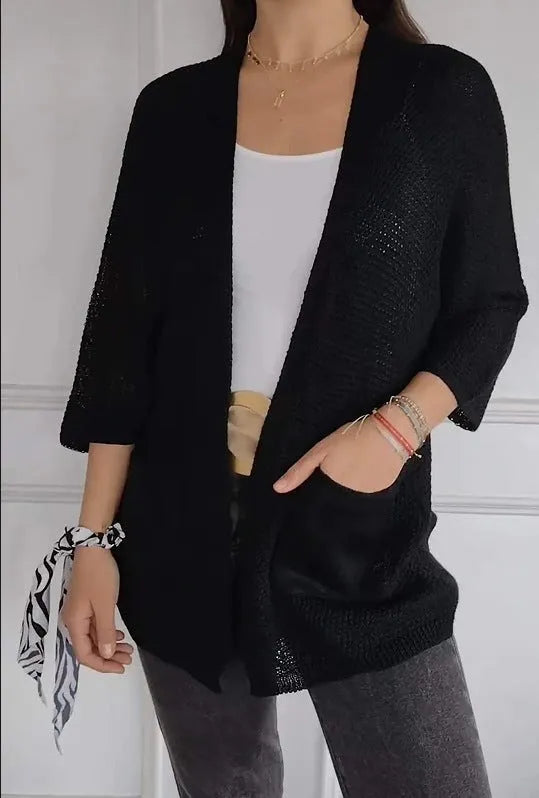 Women's waffle knit cardigan coat with nine-quarter sleeves in multiple colour options