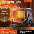 White PTC ceramic desktop electric heater with rotatable base and push-button controls