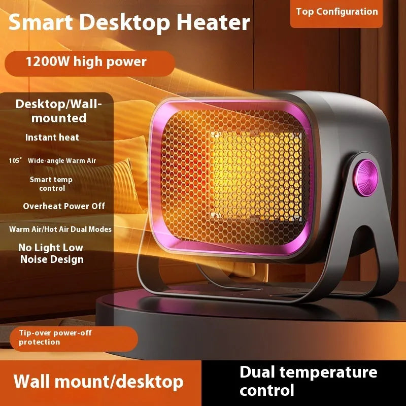 White PTC ceramic desktop electric heater with rotatable base and push-button controls