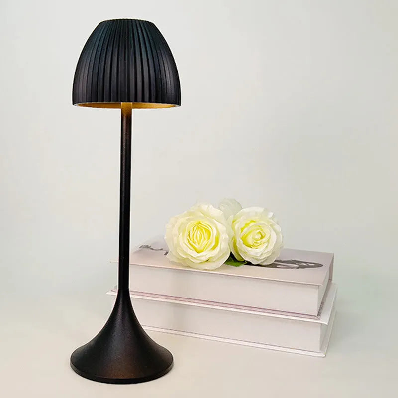 Small modern night lamp with dimming controls and thin round base in black or white colour options
