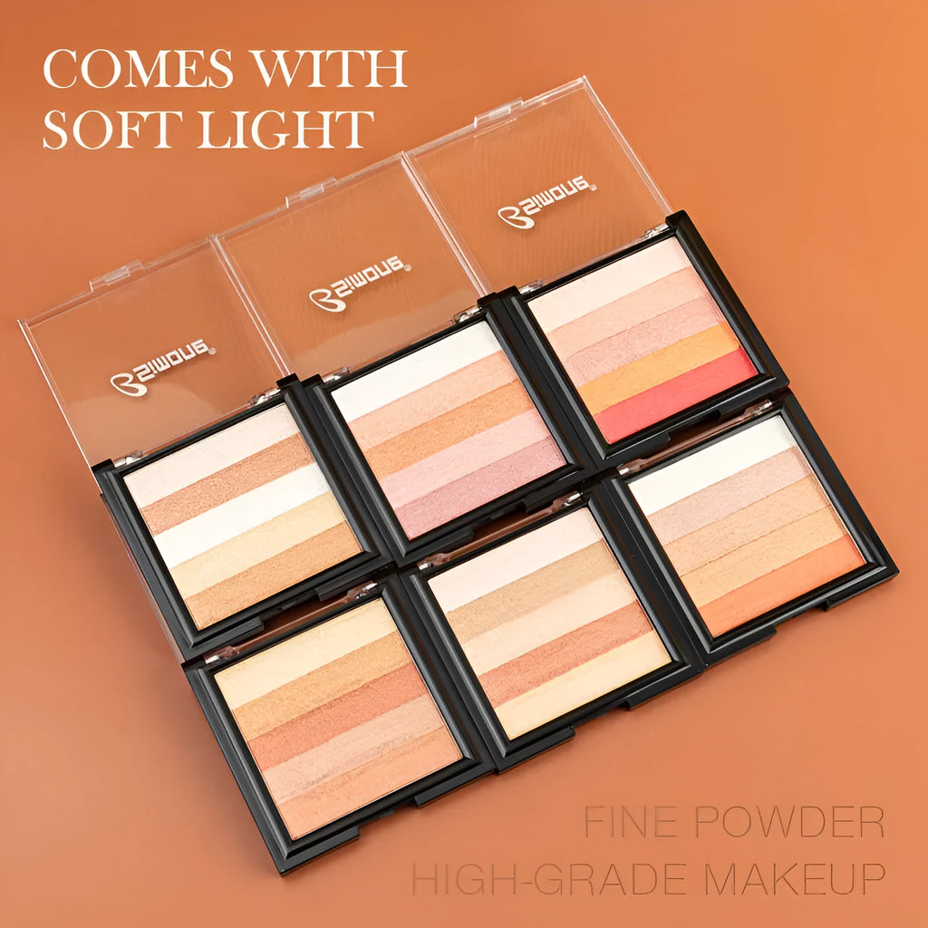 Highlight eye shadow plate compact with six shade options for facial contouring and brightening