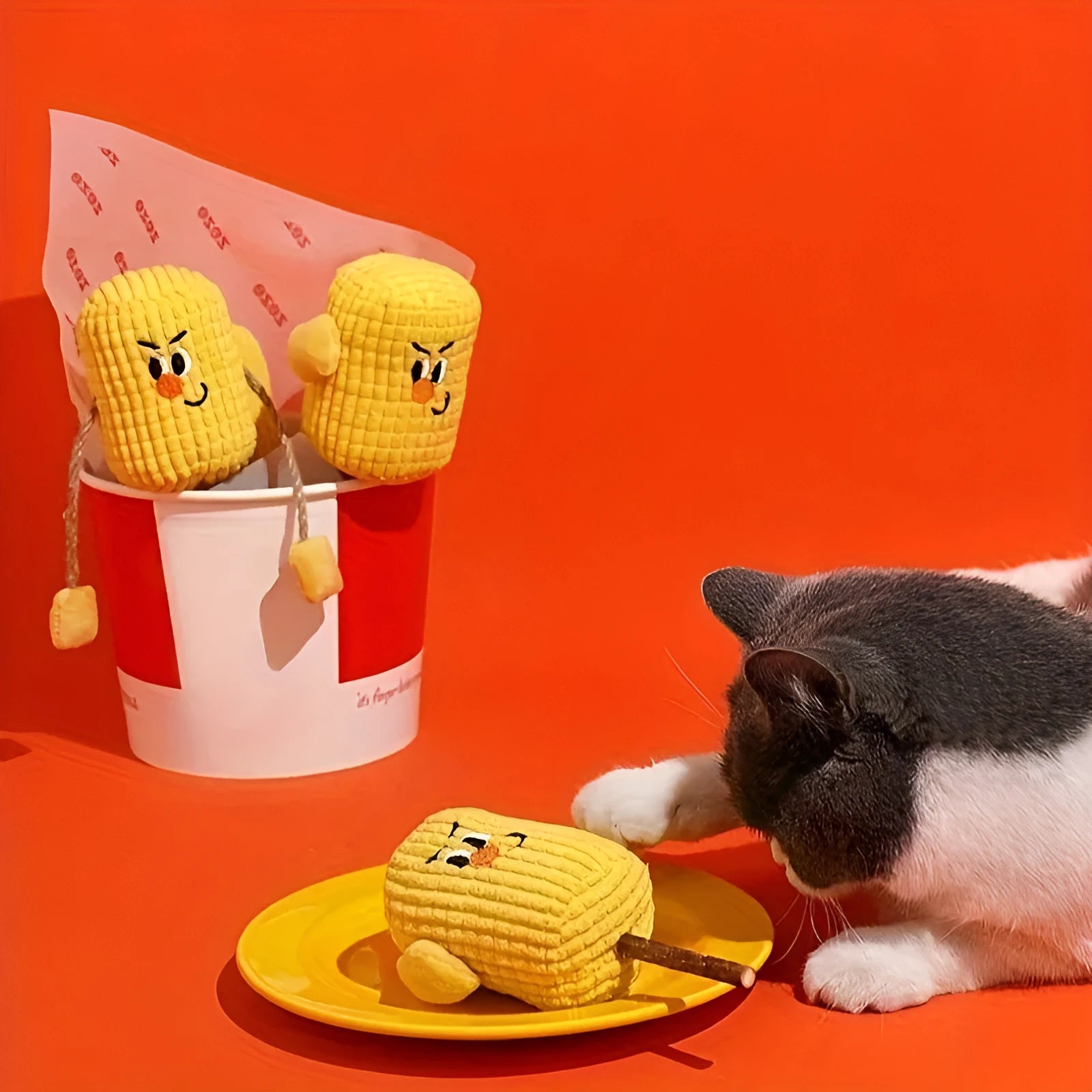 Corn cob shaped cat chew toy made from natural polio wood with catnip filling for dental hygiene