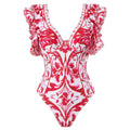 Women's floral print one-piece swimsuit in polyester fabric available in multiple colours