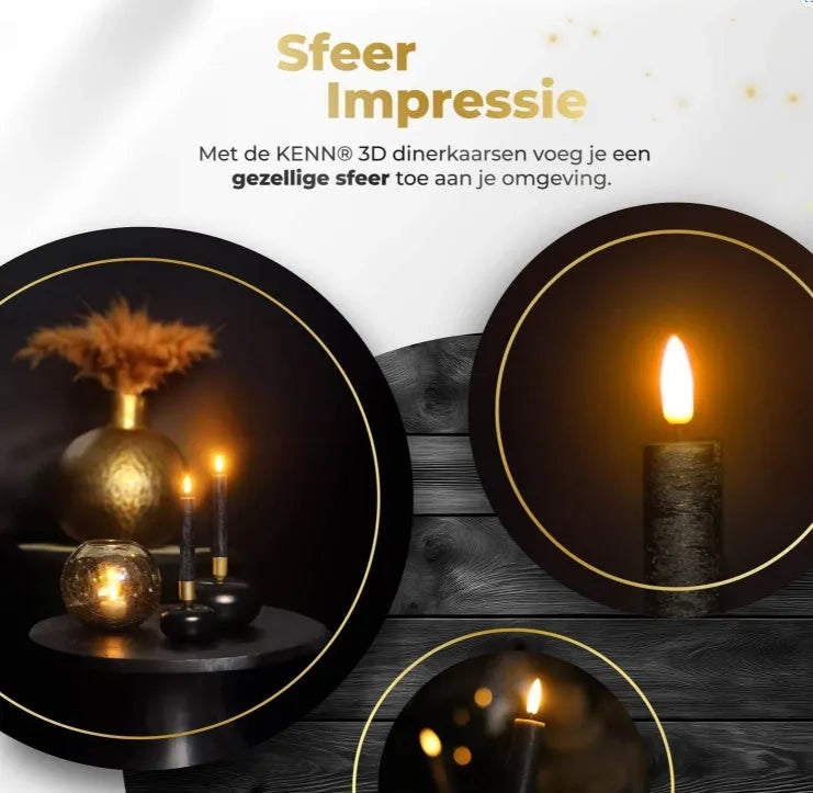 Black S2 3D Flame LED Taper Candle showing tapered shape and realistic flickering effect