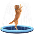 Blue anti-slip dog splash pad pool mat for outdoor water play in three size options.