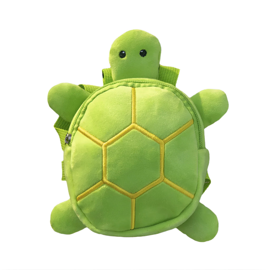 Turtle-shaped dog backpack harness with metal zipper in four colour options on small dog