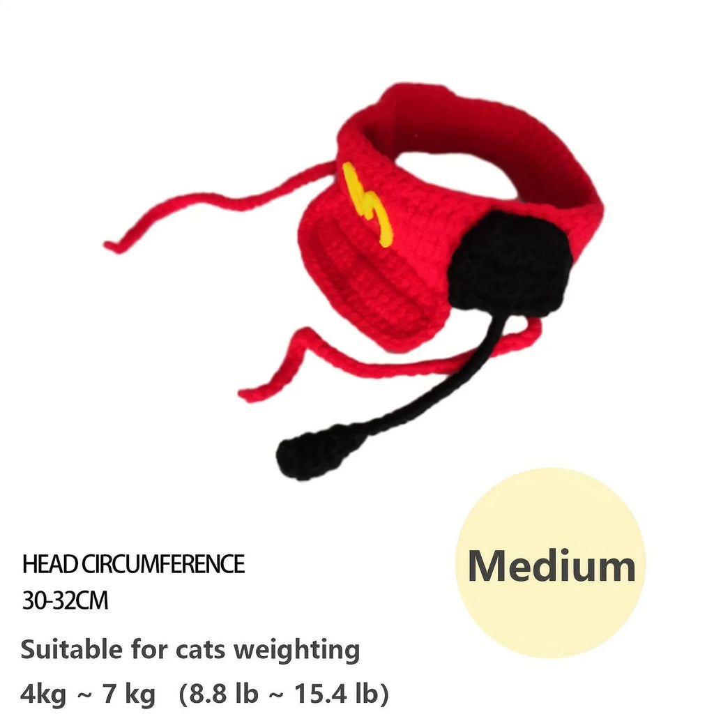Handmade yellow chef hat and cotton knitted sweater pet costume for small to medium cats and dogs