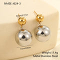 Stainless steel geometric round bead ear studs with gold electroplating and colour-block detailing