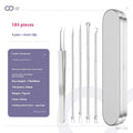 Four silver metal acne needles with ultra-fine pointed tips for blackhead extraction.