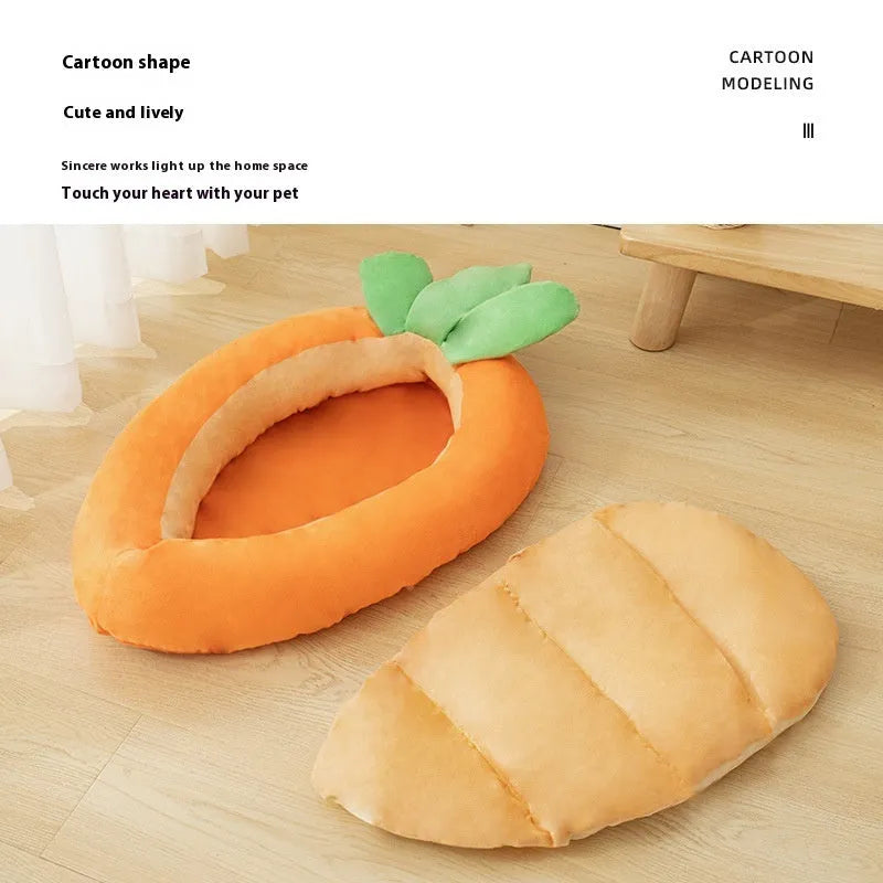 Carrot-shaped dog mattress with removable cover in carrot colour for pets up to 18 jin
