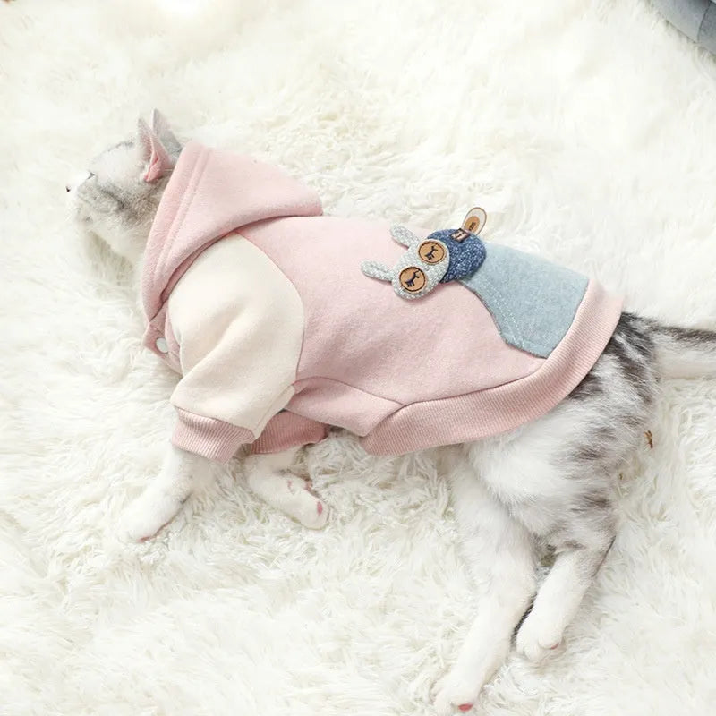 Cotton pet sweatshirt for dogs and cats in brown, green, and pink colours