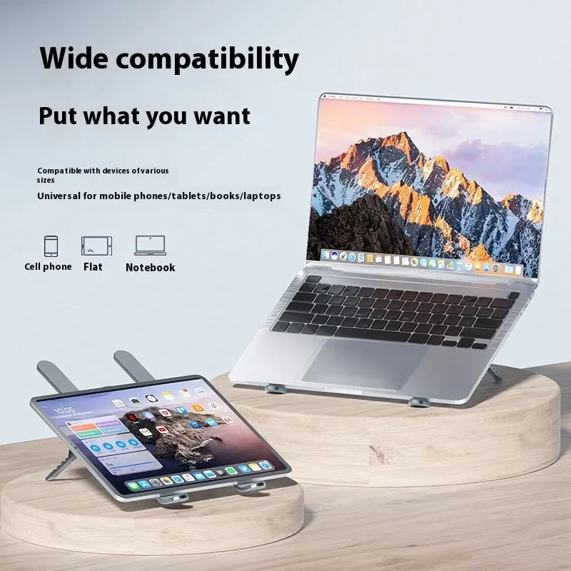 Silver aluminium alloy portable laptop cooling stand with twin fans and adjustable height in folded position