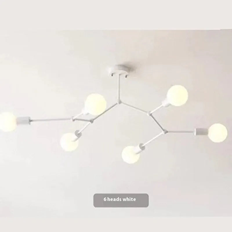 Nordic style iron ceiling chandelier with multiple light heads in black or white finish